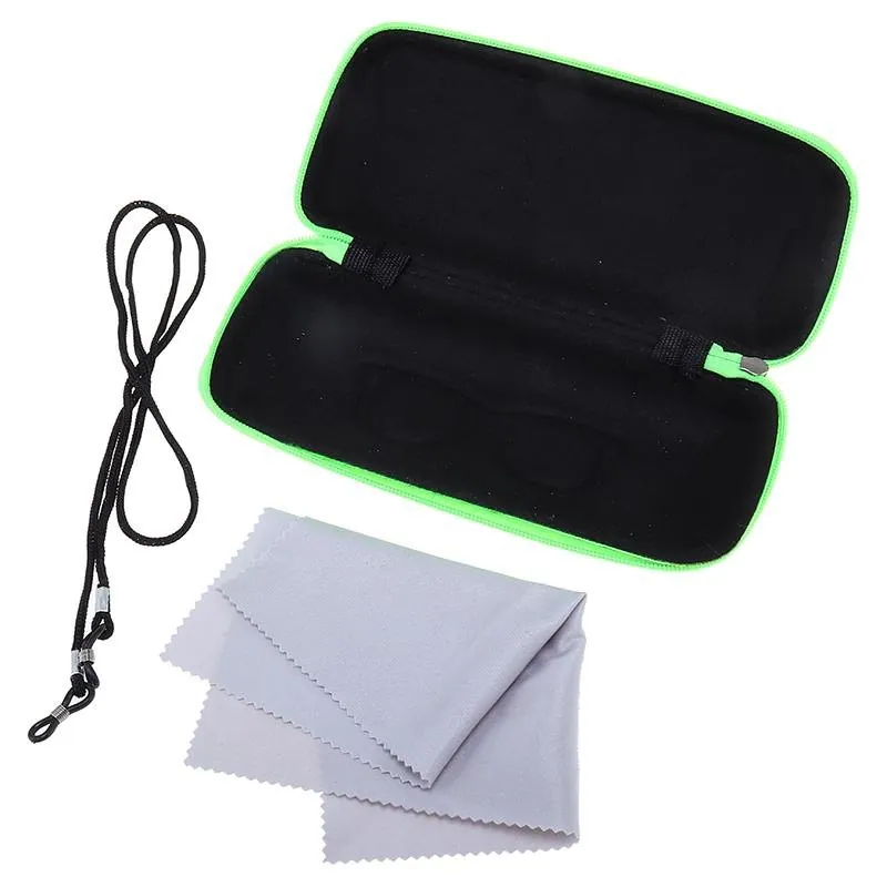 Reading Glasses Case Set 3pc - Includes: Hard Case, Cleaning Cloth, Neck Strap - Red, Pink, Blue, Green – image 2
