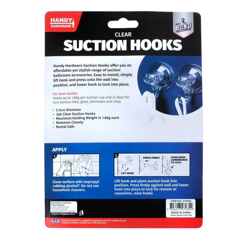 Hooks Suction Cups Clear 5.5cm 3pk (Holds Up To 1.8kg) – image 3