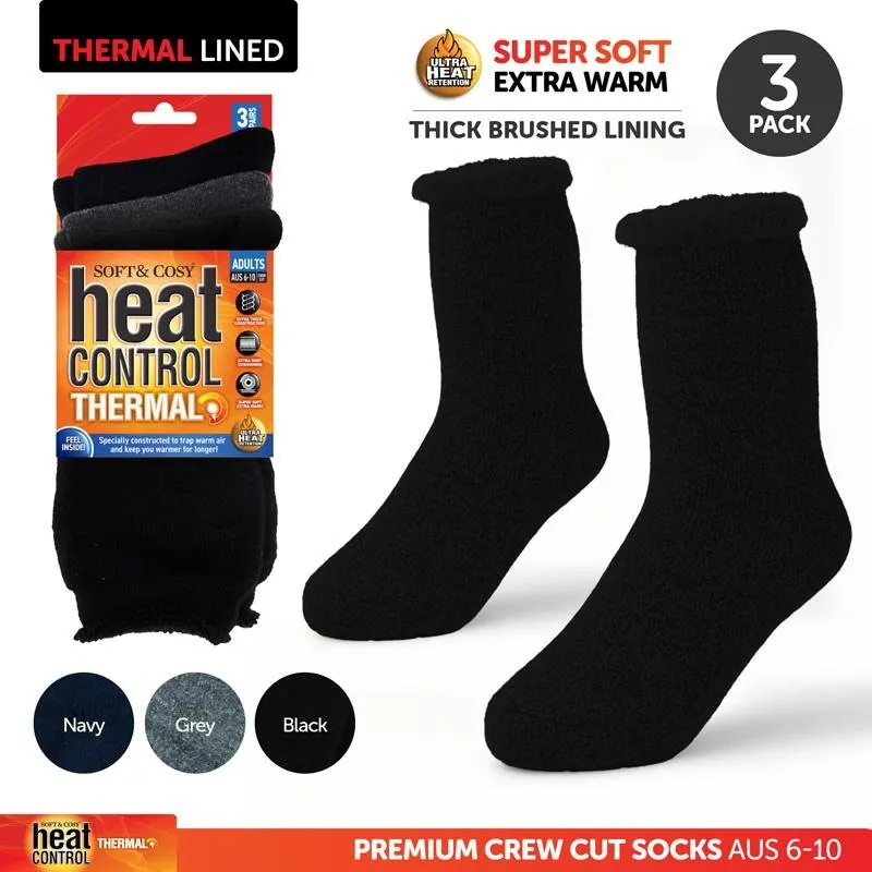 Socks Mens Heat Control Brushed Lining 3pk Crew Cut Navy, Grey & Black Per Pack – image 4