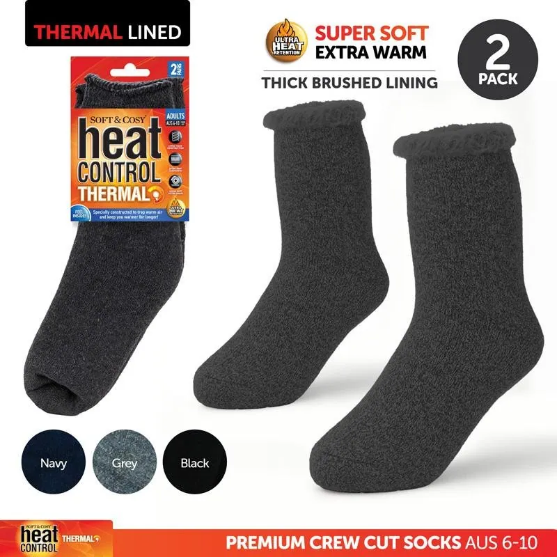 Socks Mens Heat Control Brushed Lining 2pk Crew Cut Navy, Grey & Black – image 4
