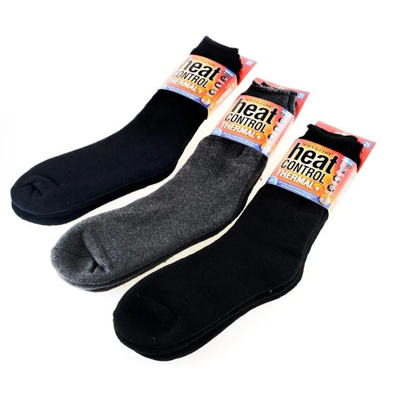 Socks Mens Heat Control Brushed Lining 2pk Crew Cut Navy, Grey & Black – image 3