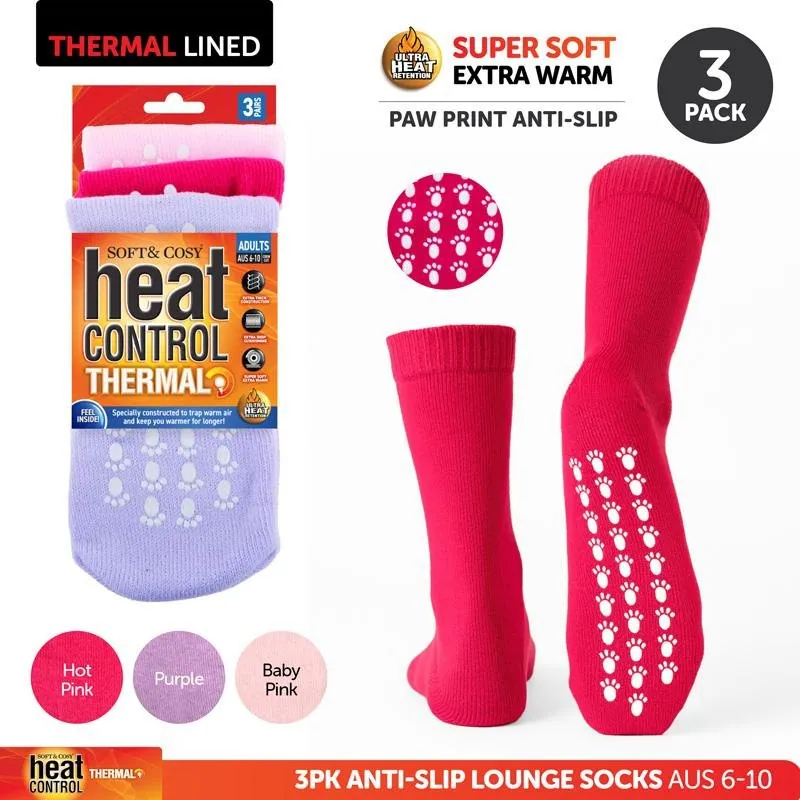 Socks Adults Heat Control Lounge Socks Paw Print Anti-Slip 3pk 3 Assorted Colours Per Pack – image 4