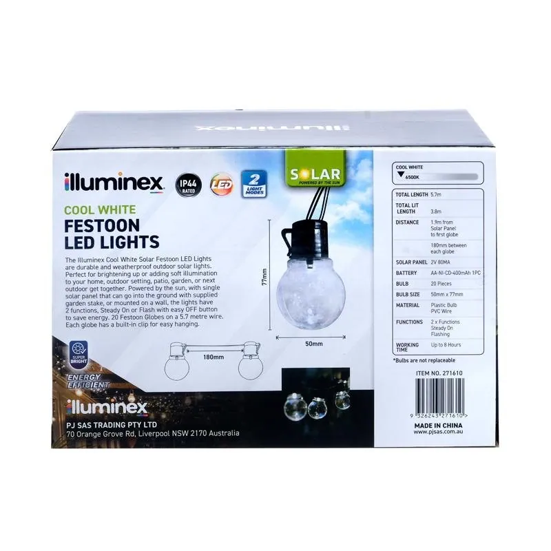 Christmas Solar Festoon Cool White Lights 2 Functions 20pk – image 3