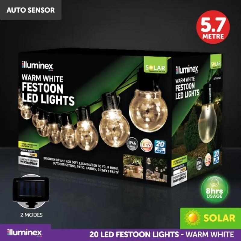 Christmas Solar Festoon Warm White Lights 2 Functions 20pk – image 4