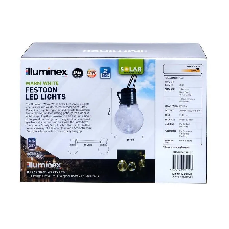 Christmas Solar Festoon Warm White Lights 2 Functions 20pk – image 3