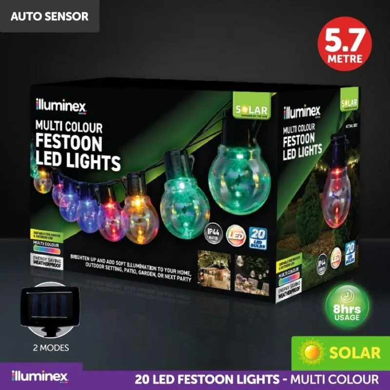 Christmas Solar Festoon Multi Coloured Lights 2 Functions 20pk – image 4