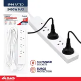 Power Board 4 Outlets with Surge Protection 3 Metre Cord White 240V 10A Max Load 2400W – image 4