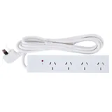 Power Board 4 Outlets with Surge Protection 3 Metre Cord White 240V 10A Max Load 2400W – image 1