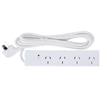 Power Board 4 Outlets with Surge Protection 3 Metre Cord White 240V 10A Max Load 2400W