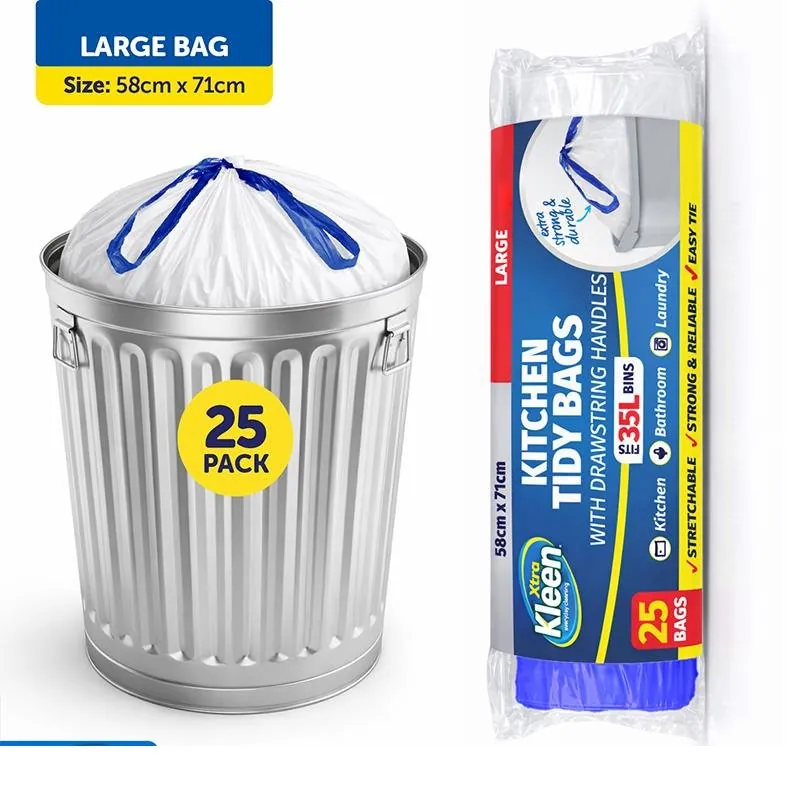 Garbage Bags Kitchen Tidy with Drawstring 35l - 25pk - 58cm X 71cm - White – image 3