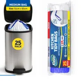 Garbage Bags Kitchen Tidy with Drawstring 27l - 25pk - 51cm X 65cm - White – image 3