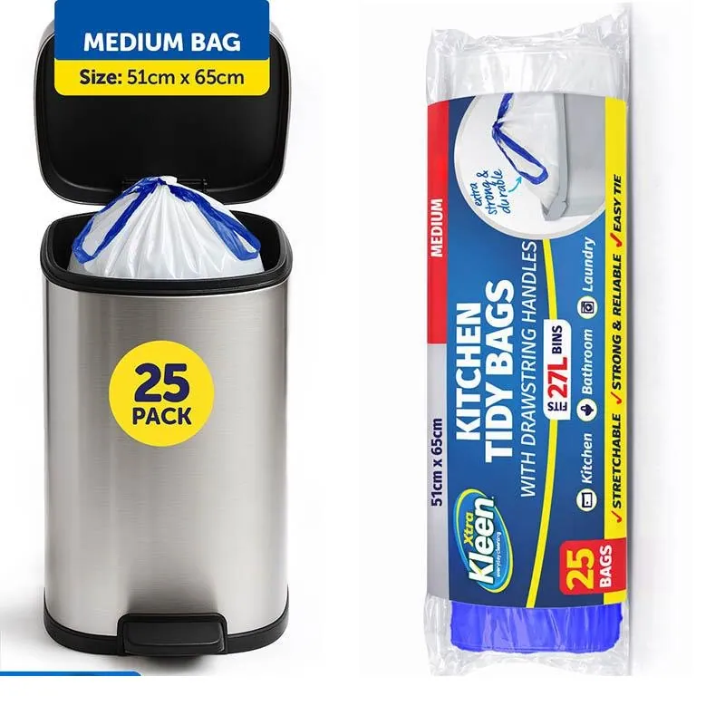 Garbage Bags Kitchen Tidy with Drawstring 27l - 25pk - 51cm X 65cm - White – image 3