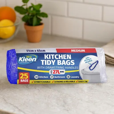 Garbage Bags Kitchen Tidy with Drawstring 27l - 25pk - 51cm X 65cm - White