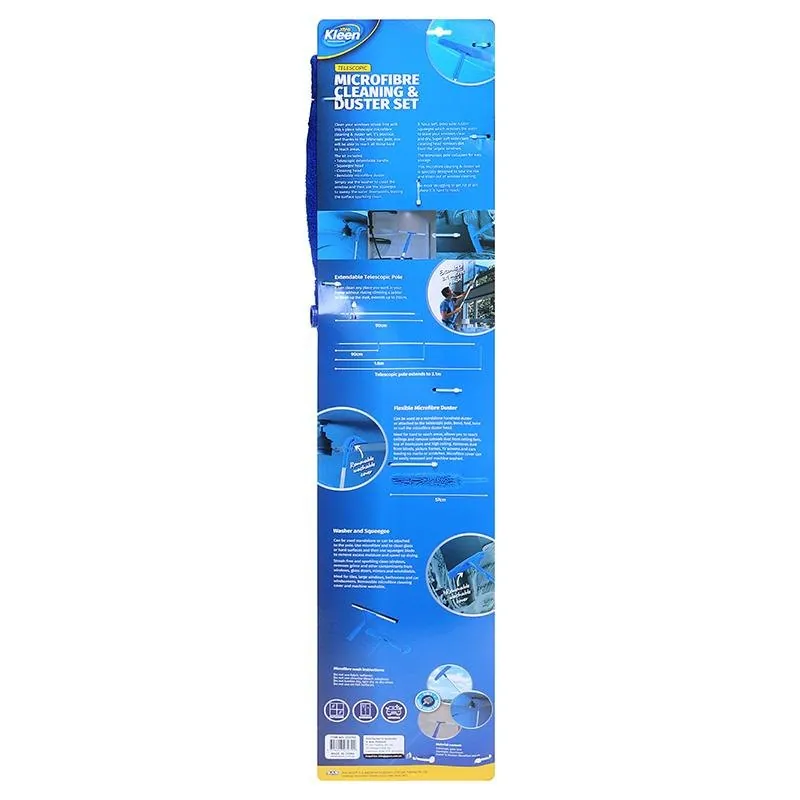 Microfibre Cleaning Set 4pc - Includes: 1x Flexible Microfibre Duster with Handle 57cm, Microfibre Washer, Aluminium Squeegee, 1x Extendable Telescopic Pole with 3 Lengths 90cm - 160cm - 210cm – image 3