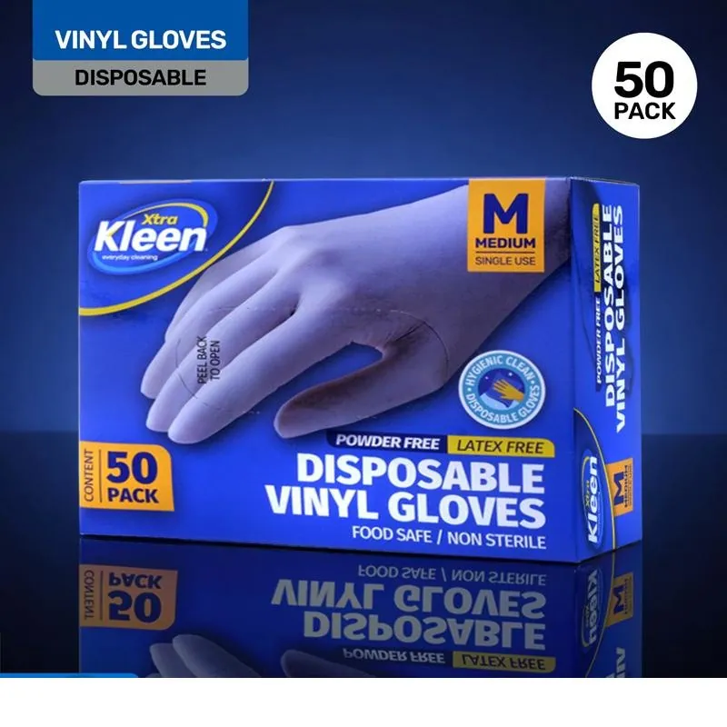 Gloves Powder Free Disposable - Vinyl - Clear - Medium 50pk (Length 240mm X Width Palm 95mm X Thickness 0.10mm) – image 2