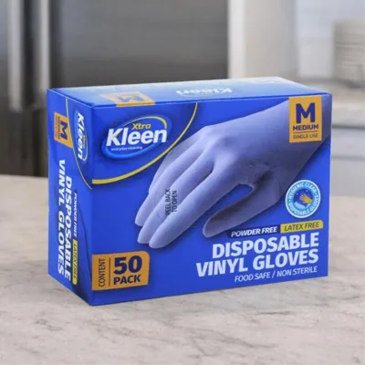 Gloves Powder Free Disposable - Vinyl - Clear - Medium 50pk (Length 240mm X Width Palm 95mm X Thickness 0.10mm)