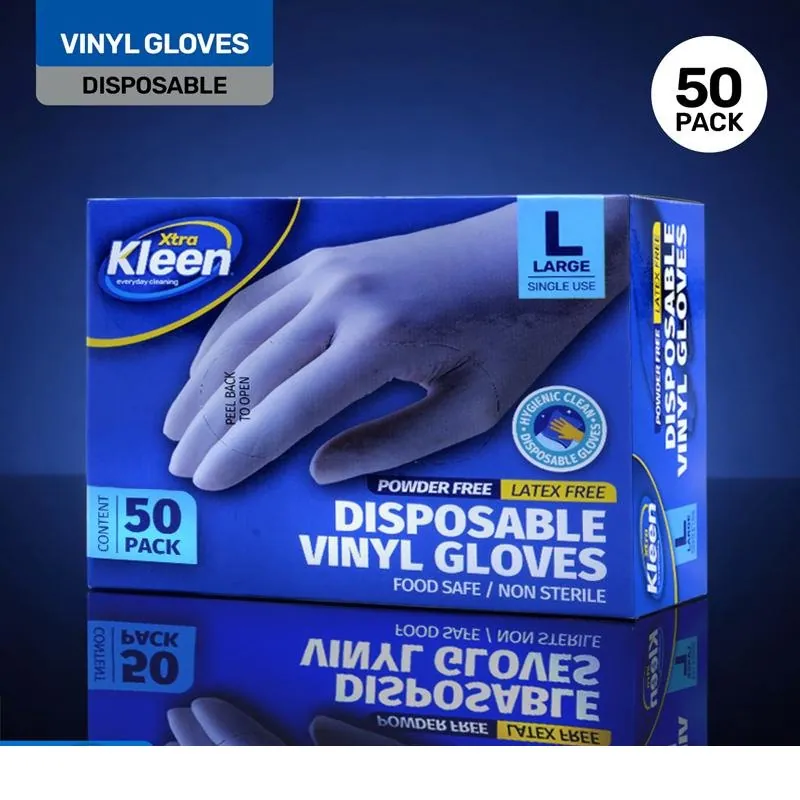 Gloves Powder Free Disposable - Vinyl - Clear - Large 50pk (Length 245mm X Width Palm 105mm X Thickness 0.10mm) – image 2
