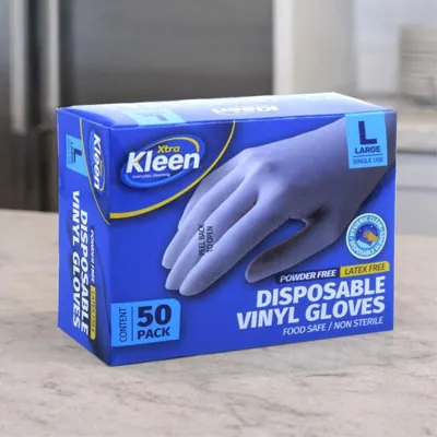 Gloves Powder Free Disposable - Vinyl - Clear - Large 50pk (Length 245mm X Width Palm 105mm X Thickness 0.10mm)