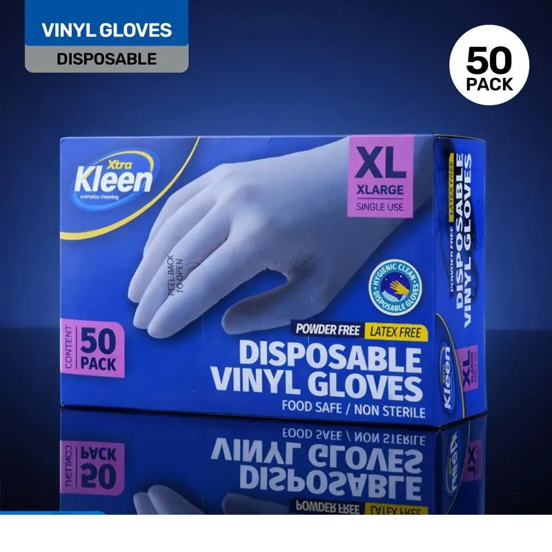 Gloves Powder Free Disposable - Vinyl - Clear - XLarge 50pk (Length 245mm X Width Palm 110mm X Thickness 0.10mm) – image 2