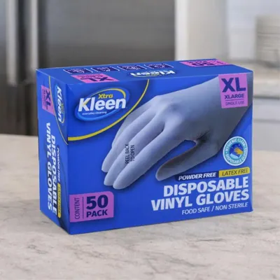 Gloves Powder Free Disposable - Vinyl - Clear - XLarge 50pk (Length 245mm X Width Palm 110mm X Thickness 0.10mm)