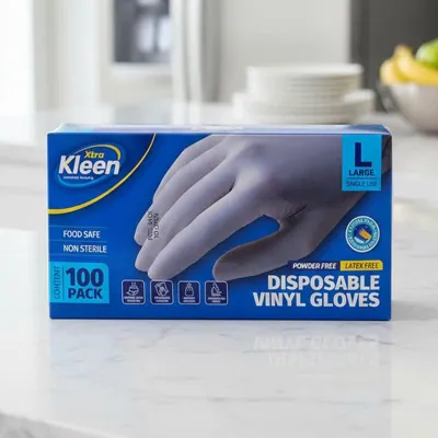 Gloves Powder Free Disposable - Vinyl - Clear - Large 100pk (Length 245mm X Width Palm 105mm X Thickness 0.10mm)