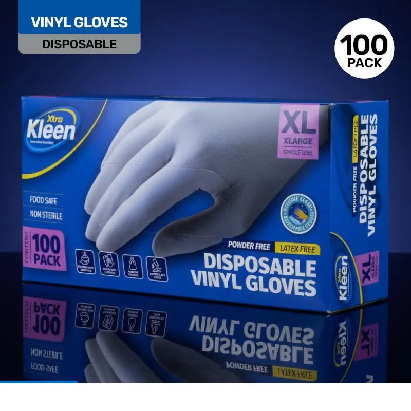 Gloves Powder Free Disposable - Vinyl - Clear - XLarge 100pk (Length 245mm X Width Palm 110mm X Thickness 0.10mm) – image 2