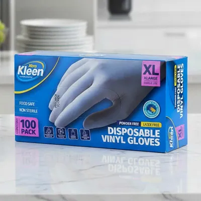 Gloves Powder Free Disposable - Vinyl - Clear - XLarge 100pk (Length 245mm X Width Palm 110mm X Thickness 0.10mm)