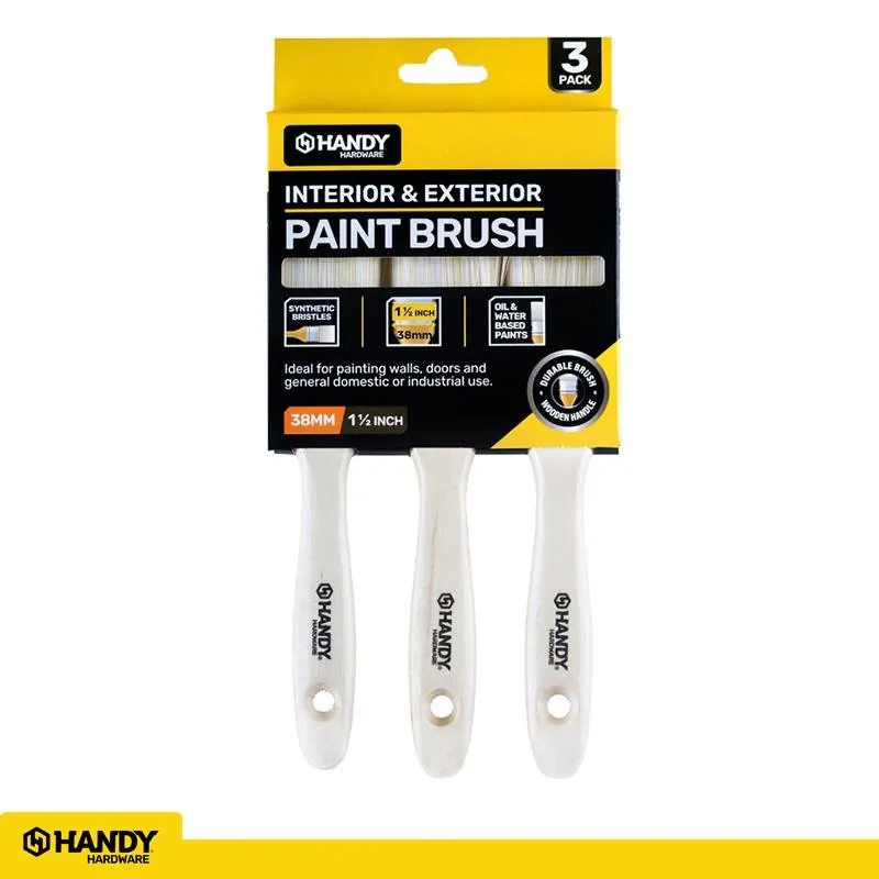 Paint Brush Wooden Handle 38mm 3pk (Suitable for Latex, Oil & Water Based Paints) – image 4