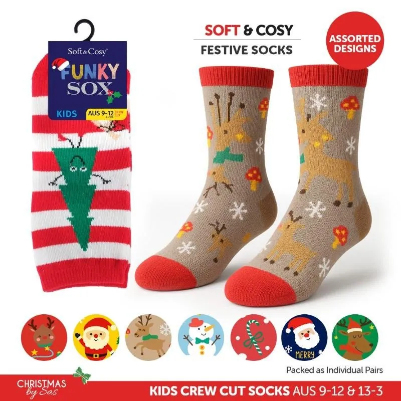 Socks Kids Funky Christmas Crew Cut 10 Assorted Designs 2 Assorted Sizes: Aus 9-12 (5-7yrs) & Aus 13-3 (8-10yrs) – image 4