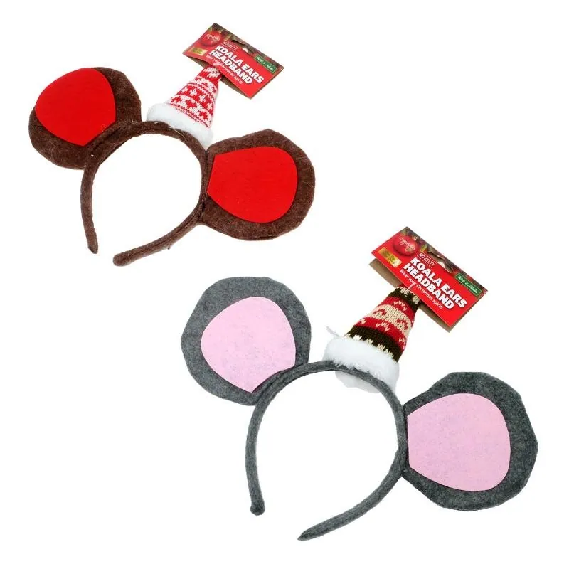 Christmas Headband Koala Ears & Santa Hat 27cm X 25cm Grey & Brown – image 3