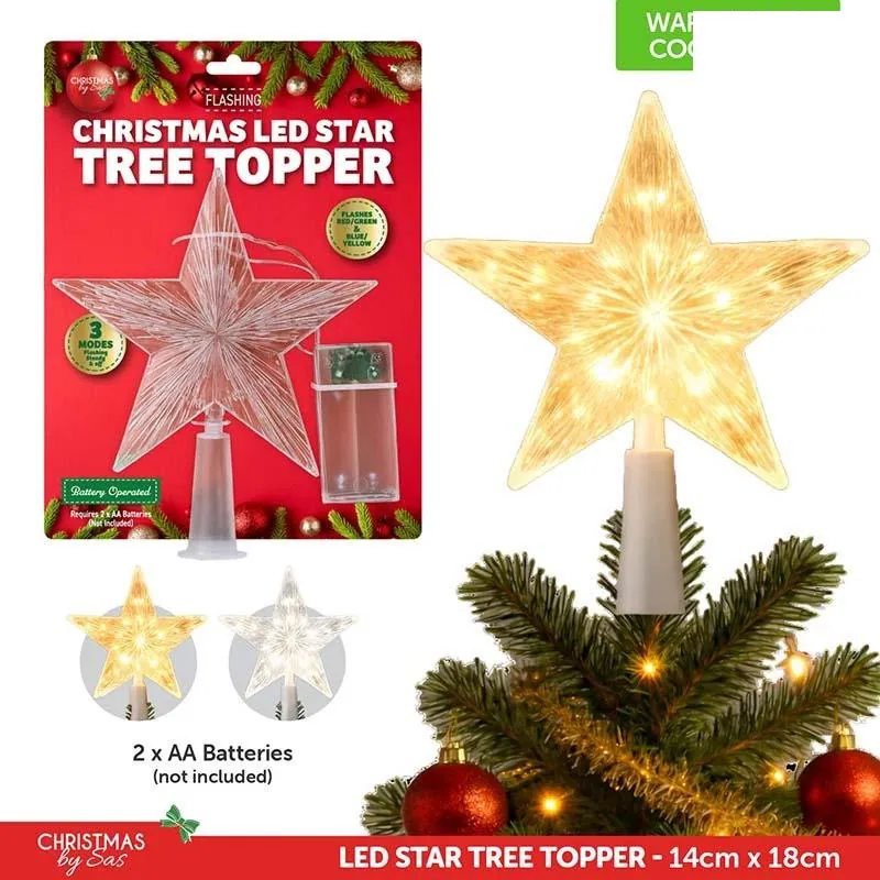 Christmas Battery Operated Tree Topper LED Star 14cm X 18cm Warm White & Cool White Assorted in Carton Requires – image 4