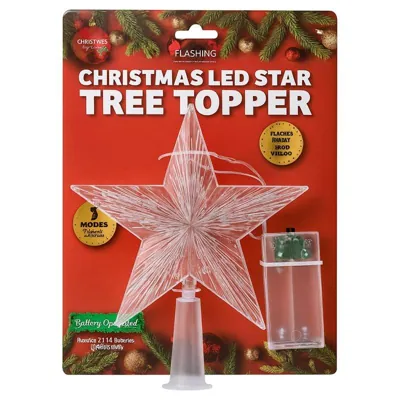 Christmas Battery Operated Tree Topper LED Star 14cm X 18cm Warm White & Cool White Assorted in Carton Requires