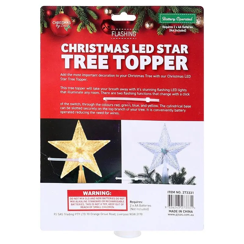 Christmas Battery Operated Tree Topper LED Star 14cm X 18cm Warm White & Cool White Assorted in Carton Requires – image 3