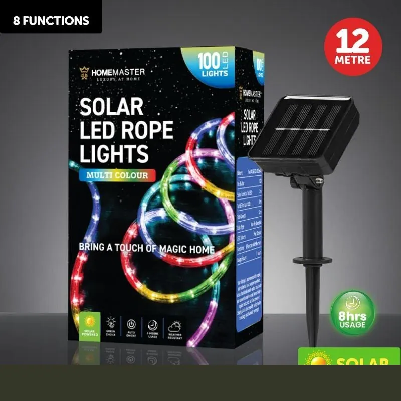 Christmas Rope Light Solar 100LED 12m Total Length Mutli Colour 8 Functions – image 4