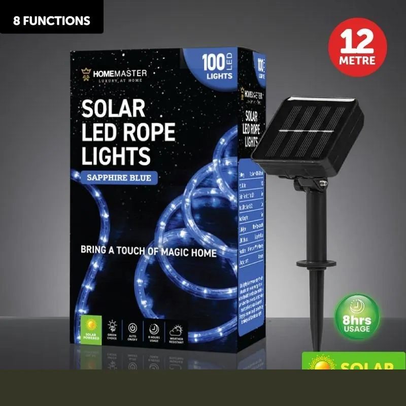 Christmas Rope Light Solar 100LED 12m Total Length Blue 8 Functions – image 4