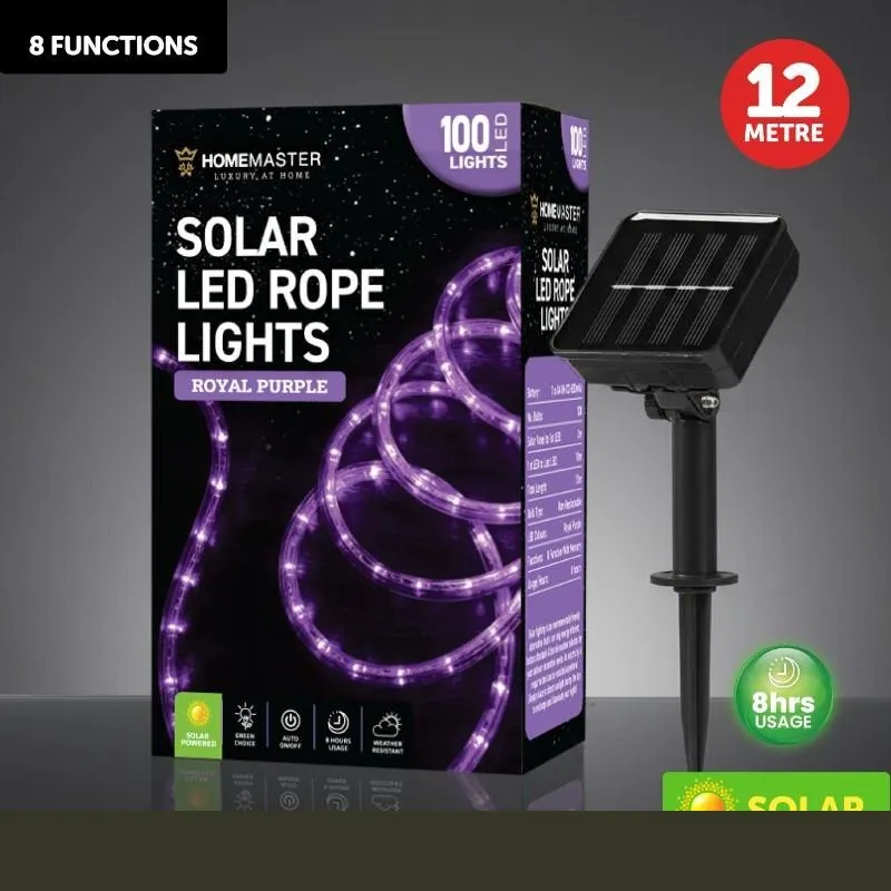 Christmas Rope Light Solar 100LED 12m Total Length Purple 8 Functions – image 4