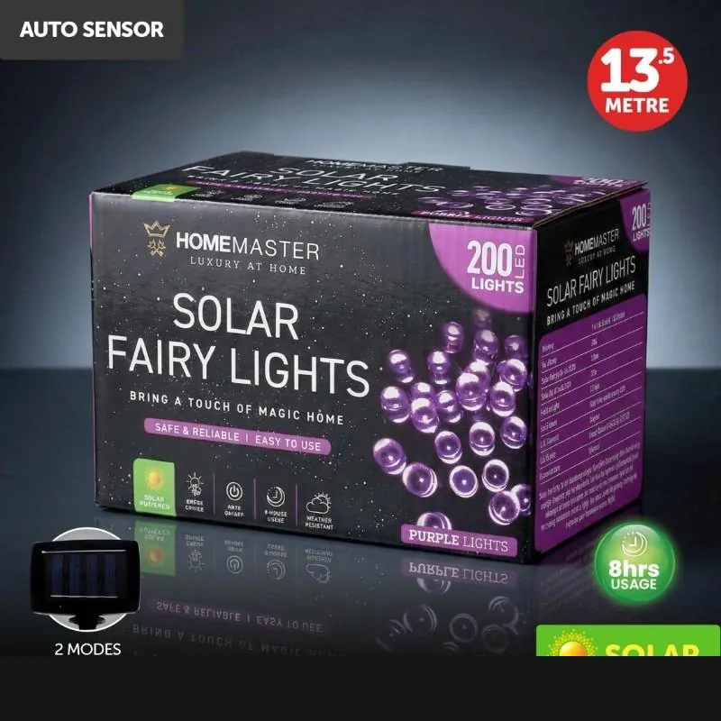 Christmas Fairy Light Solar 200LED 13.5m Total Length Purple 2 Functions – image 4