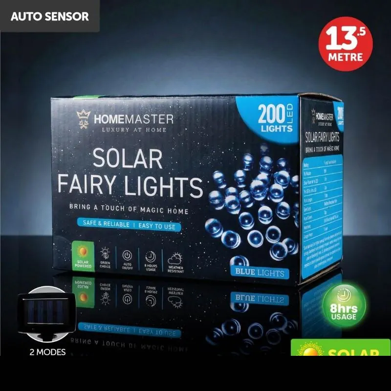 Christmas Fairy Light Solar 200LED 13.5m Total Length Blue 2 Functions – image 4