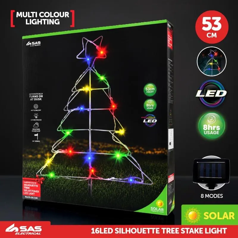 Stake Light Solar Silhouette Christmas Tree 16LED 53cm X 51cm 1.9m Lead Mutlicolour 2 Functions – image 4