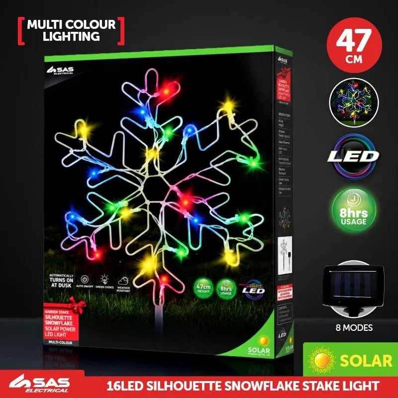 Christmas Stake Light Solar Silhouette Snowflake 16LED 32cm X 28cm X 47cm 1.9m Lead Multicolour 2 Functions – image 4