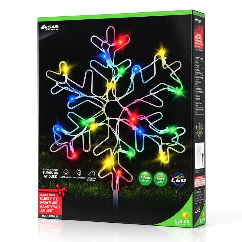Christmas Stake Light Solar Silhouette Snowflake 16LED 32cm X 28cm X 47cm 1.9m Lead Multicolour 2 Functions – image 3