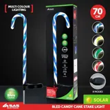 Christmas Stake Light Solar Candy Cane 8LED 16.5cm X 70cm Cool White LED 4 Assorted Outer Colours: Red, Green, Yellow & Blue 8 Function – image 4