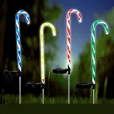 Christmas Stake Light Solar Candy Cane 8LED 16.5cm X 70cm Cool White LED 4 Assorted Outer Colours: Red, Green, Yellow & Blue 8 Function – image 2