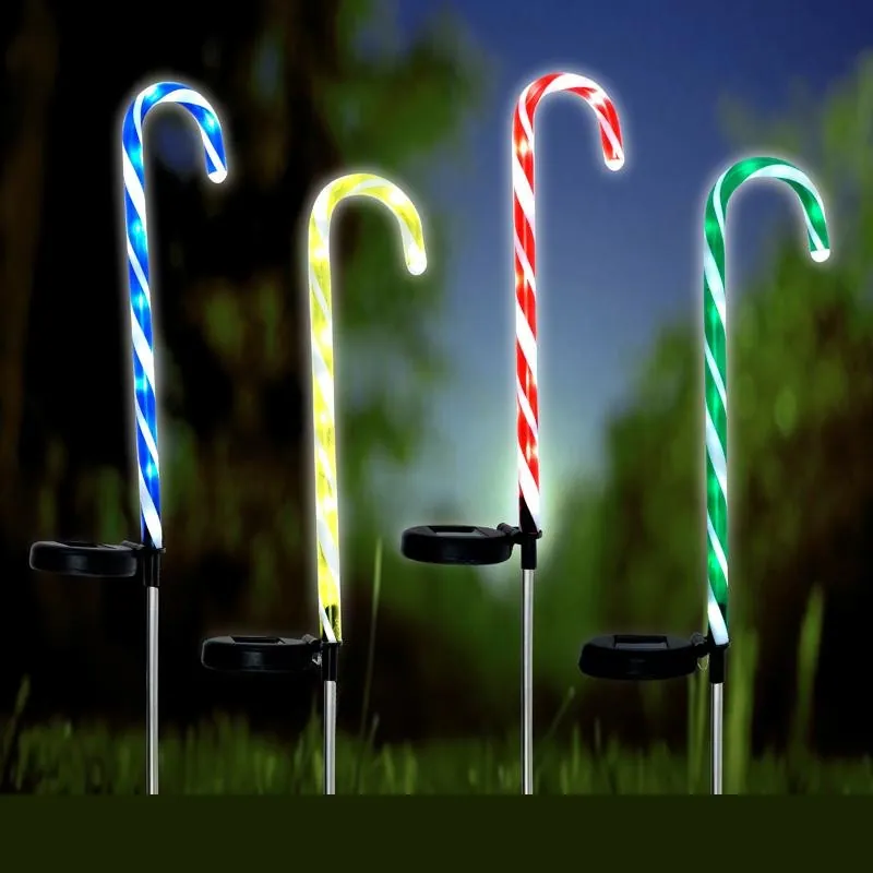 Christmas Stake Light Solar Candy Cane 8LED 16.5cm X 70cm Cool White LED 4 Assorted Outer Colours: Red, Green, Yellow & Blue 8 Function – image 2