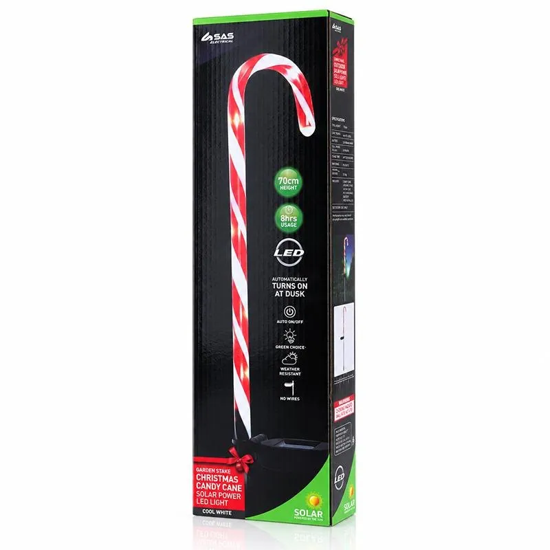 Christmas Stake Light Solar Candy Cane 8LED 16.5cm X 70cm Cool White LED 4 Assorted Outer Colours: Red, Green, Yellow & Blue 8 Function – image 3