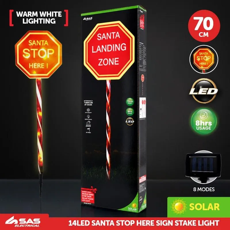Christmas Stake Light Solar Double Sided Sign with Candy Striped Pole 14LED 18cm X 70cm Warm White 8 Function – image 4