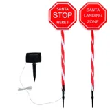 Christmas Stake Light Solar Double Sided Sign with Candy Striped Pole 14LED 18cm X 70cm Warm White 8 Function – image 1