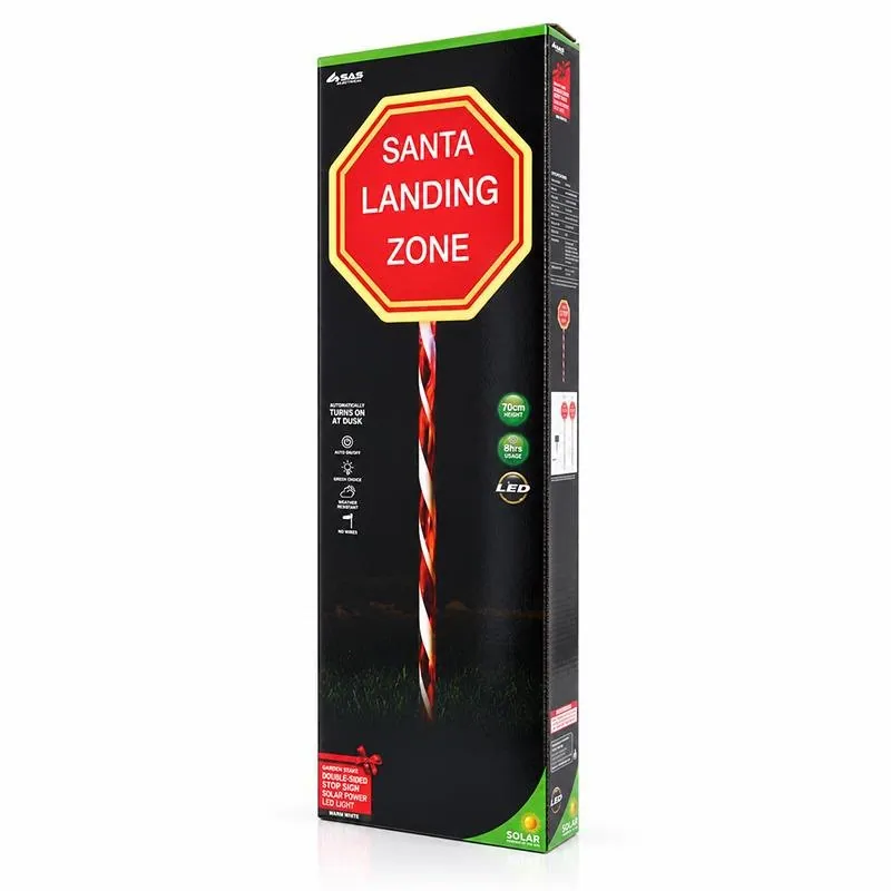Christmas Stake Light Solar Double Sided Sign with Candy Striped Pole 14LED 18cm X 70cm Warm White 8 Function – image 3