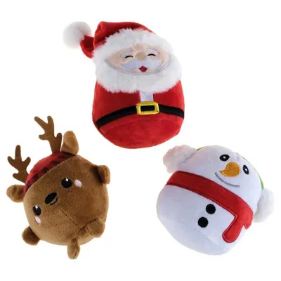 Toy Squeeze Me Plush Christmas 10cm Santa, Snowman & Reindeer Memory Foam Filling