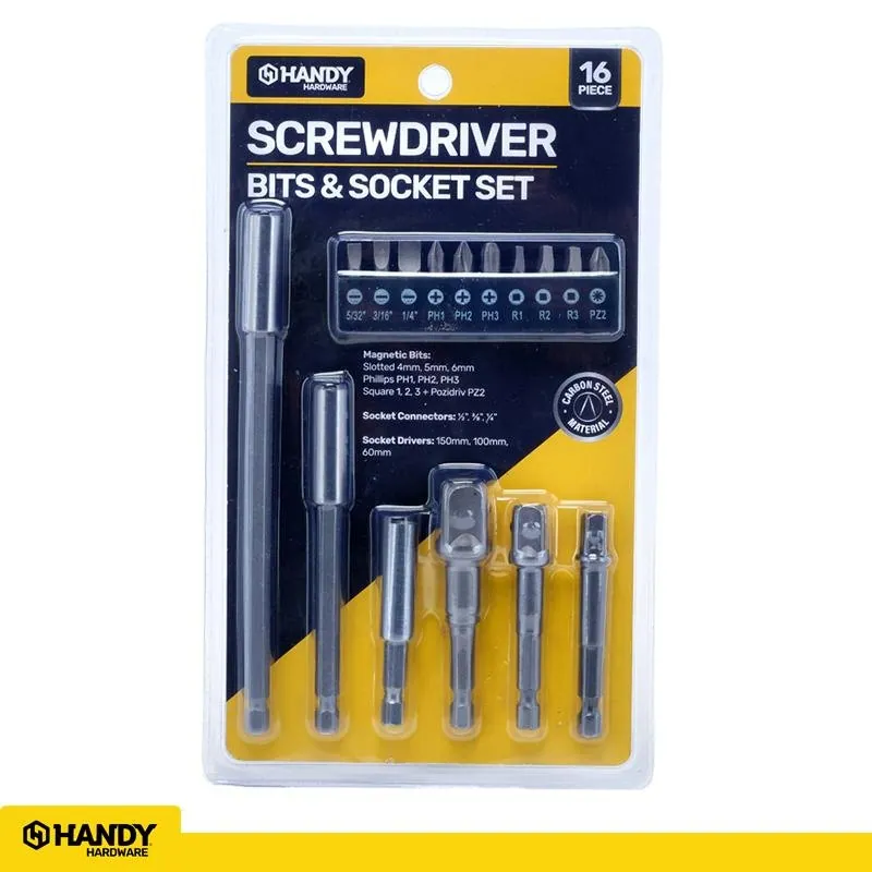 Driver Bit and Socket Adaptors 16pc Set (Includes 10 Bits, 6 Connectors) – image 4